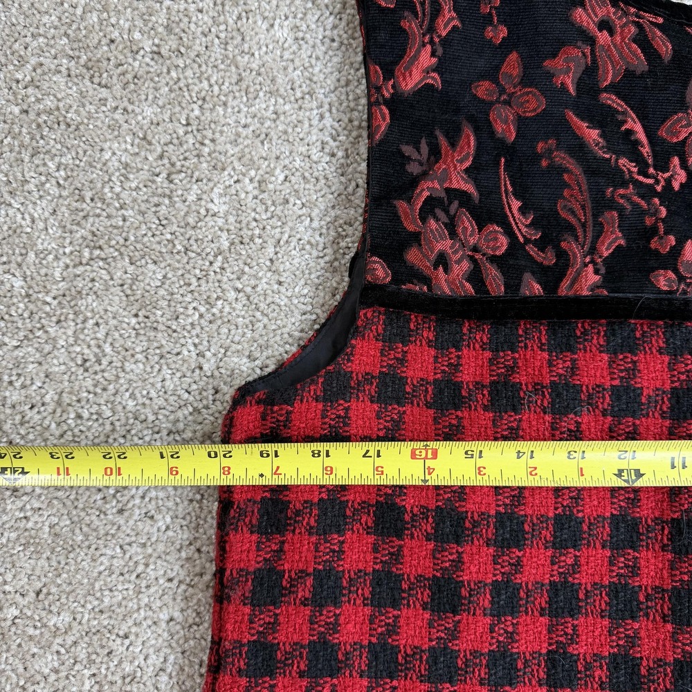 Ms. Lee Vest Womens Large Red Black Check Tweed Button Front Floral Yoke Lined - Picture 4 of 6